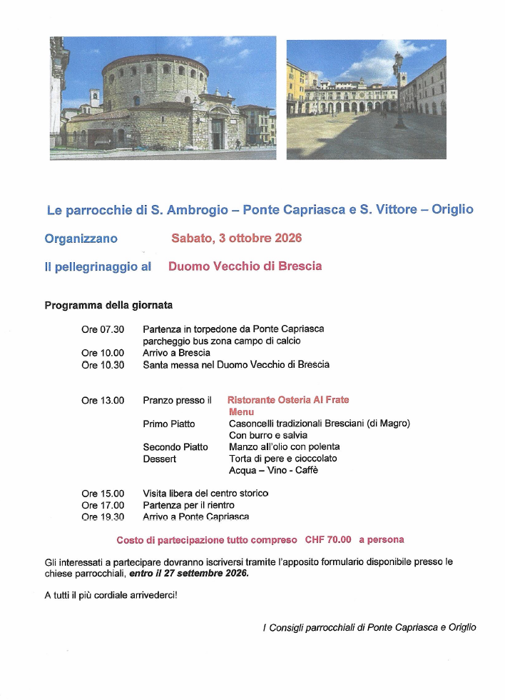 Gita parrocchiale Brescia 3.10.2026