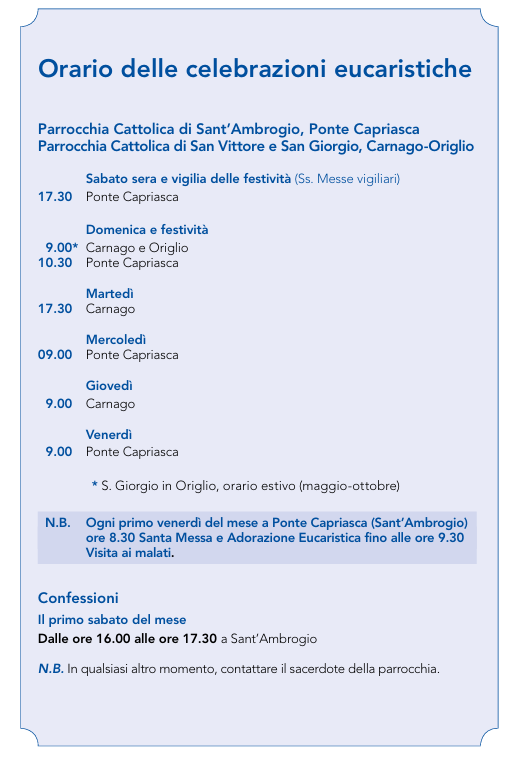 Orario Celebrazioni eucaristiche